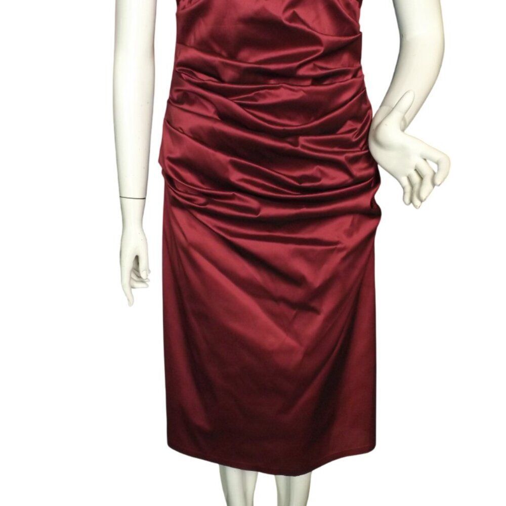 TALBOT RUNHOF Dress, 12/42, Burgundy Stretch Taffeta, Wide Straps, Ruched Zipper - Picture 8 of 13